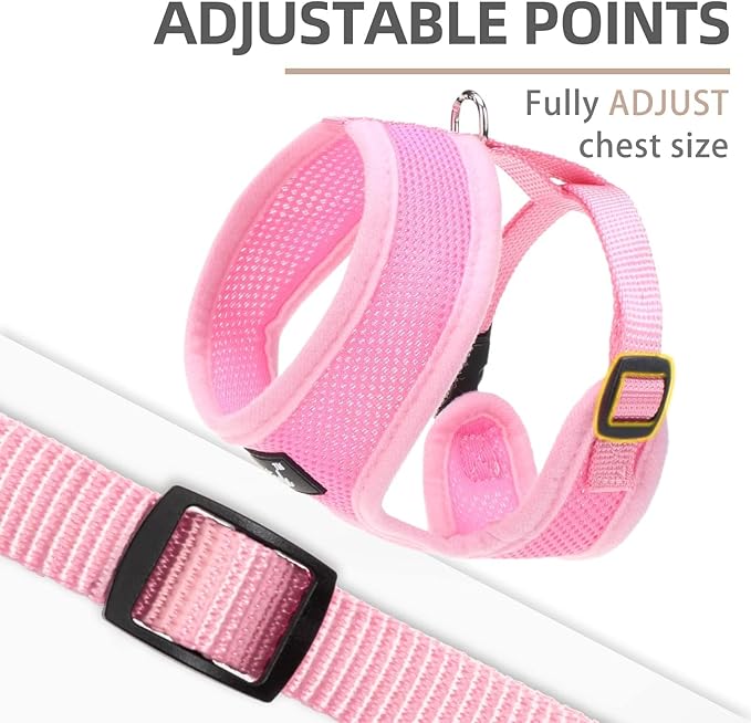 PUPTECK Soft Mesh Dog Harness and Leash Set Pet Puppy Cat Comfort Padded Vest No Pull Harnesses, Solid Pink, L