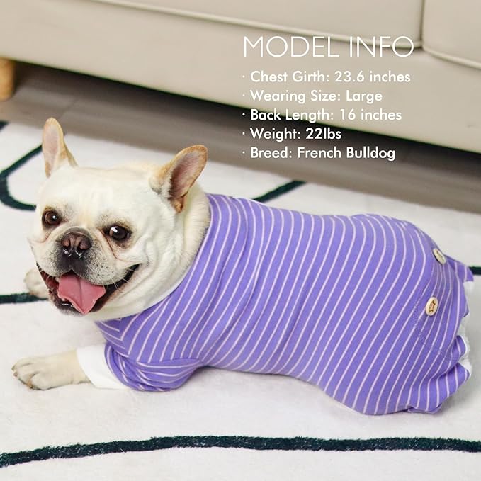 KYEESE Dog Pajamas Striped Puppy Pajamas Soft Pet Outfit Stretchable Dog Onesie Lightweight Dog Clothes Comfort Pet PJS for Small Medium Dogs, Purple, M