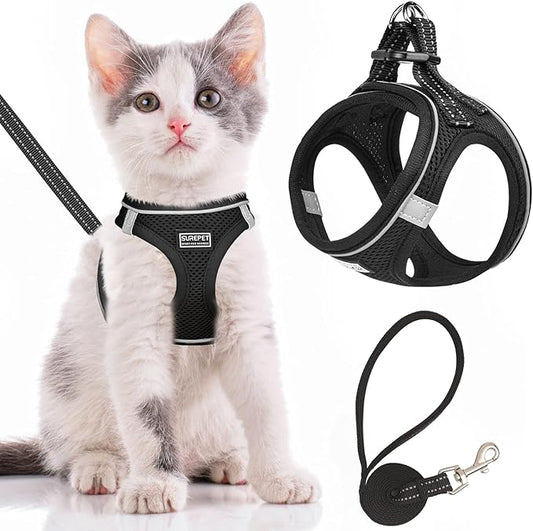 Cat Harness and Leash Escape Proof,Adjustable Soft Mesh Kitten Vest Harness for Walking Reflective Pet Harness for Cat Small Dogs Puppy