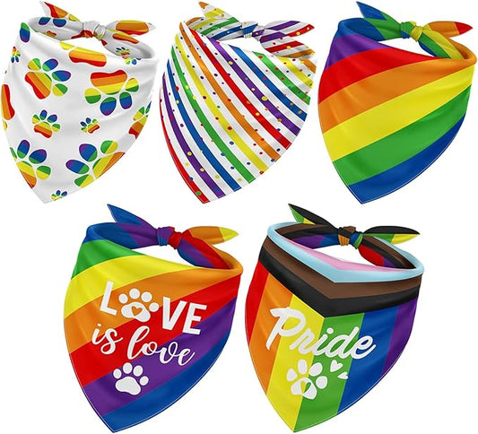 Whaline Rainbow Dog Bandanas Love is Love Pride Triangle Bibs Dog Paw Pet Scarf Reversible Double-Sided Pet Neckerchief for Pride Day Small Medium Large Pet Cat Dog Costume Accessories, 5 Pack