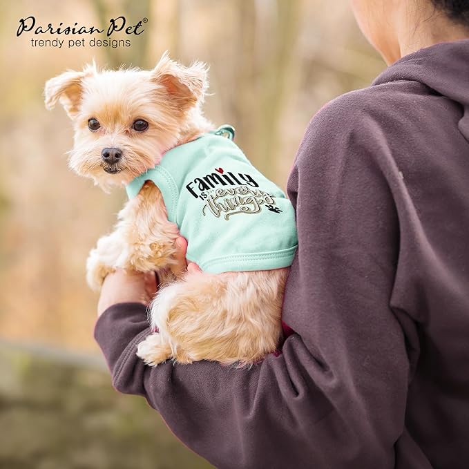 Parisian Pet Unisex Dog Tshirt - Embroidered “ Family is Everything “ Dogs Apparel - Breathable and Lightweight Doggy Clothes - Sleeveless Dog Tee Shirts - Machine Washable Shirts for Medium Dogs - M