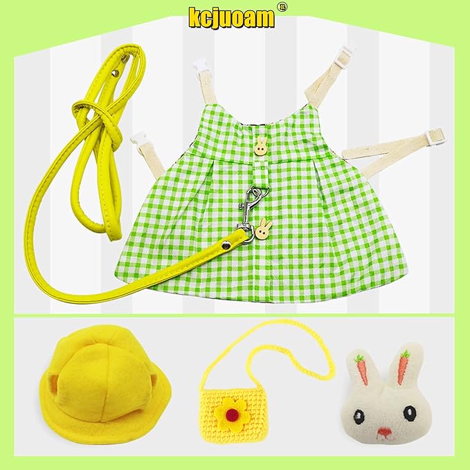 Guinea Pig Clothes,Soft Bunny Ferret Clothes with Pet Rabbit Harness and Leash Mini Hat Bag Cute Brooch for Kitten Small Animal Collars