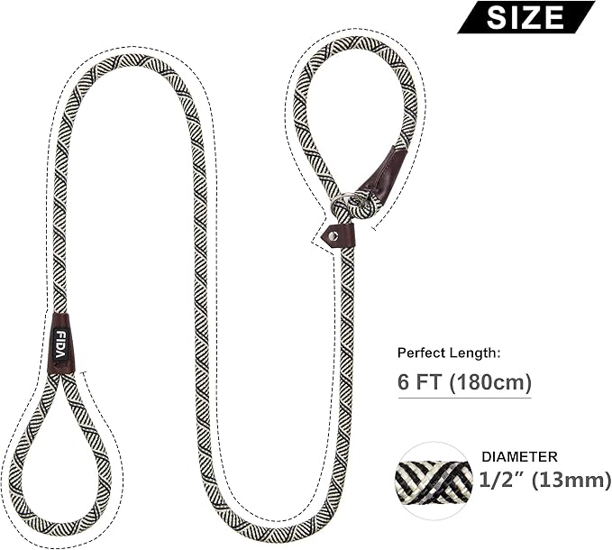 Fida Durable Slip Lead - Bulk Pack of 5, Heavy Duty 1/2" x 6 FT Comfortable Strong Rope Dog Leash for Large, Medium & Small Dogs, No Pulling Pet Training Leash with Highly Reflective Grey