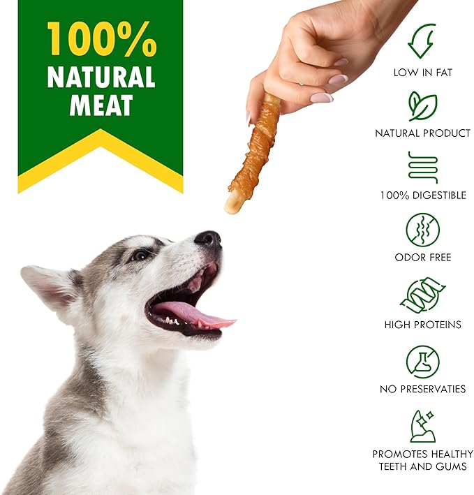Dog Treats Biscuits Sticks Chicken Wrapped Human Grade Meat 11 oz - Natural Dried Snacks Rawhide - Free & Grain Free Long Lasting Chews for Large & Small Dogs - Best for Training & Healthy Teeth