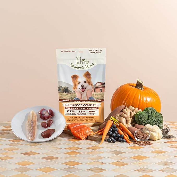 Superfood Complete, Air-Dried Adult Dog Food - High Protein, Zero Fillers, Superfood Nutrition by Katherine Heigl (64 oz., Wild Fish and Turkey Formula)
