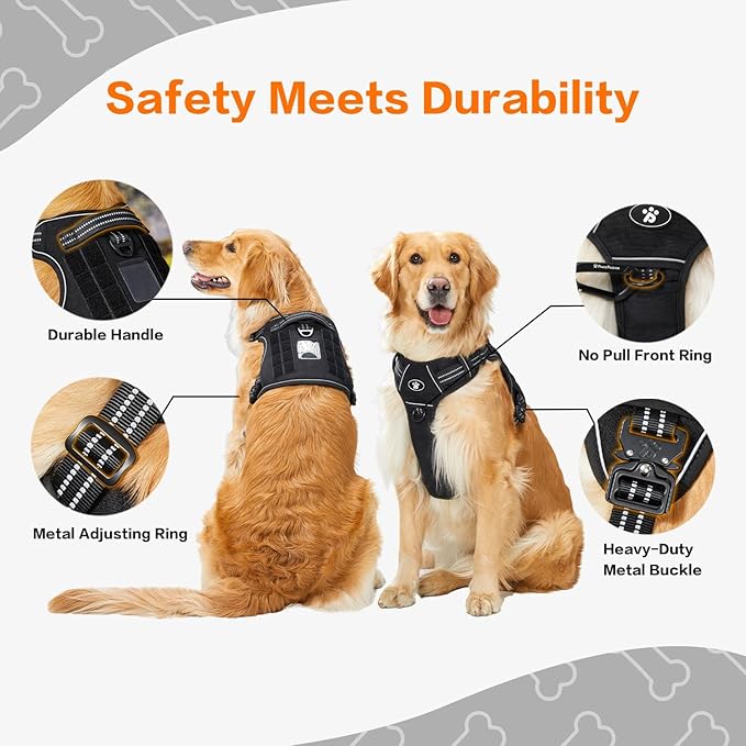 PawsPassion Tactical Dog Harness for Large Dogs, Chew-Proof Metal Hardware, Heavy Duty No Pull Dog Harness, Reflective Strips, Adjusting Ring, MOLLE System, Hook and Loop Panel (Stealth, L)