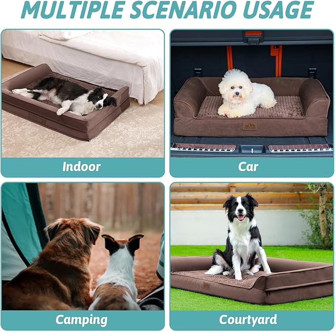 Orthopedic Dog Bed for Extra Large Dog, XL Pet Couch for XLarge Dog, Big Supportive Foam Bolster Sofa with Waterproof Lining Cover, Comfort, Washable, 48x32x7.5 in, U Shape, Brown