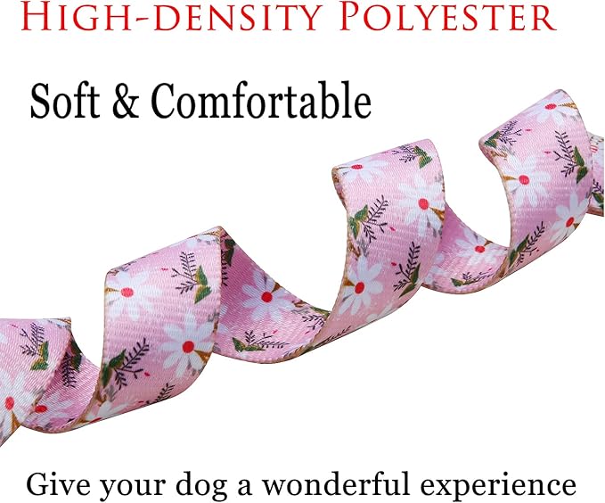 Dog Collar with Bohemia Floral Tribal Geometric Patterns - Soft Ethnic Style Collar Adjustable for Small Medium Large Dogs (Pink White Flower,S)