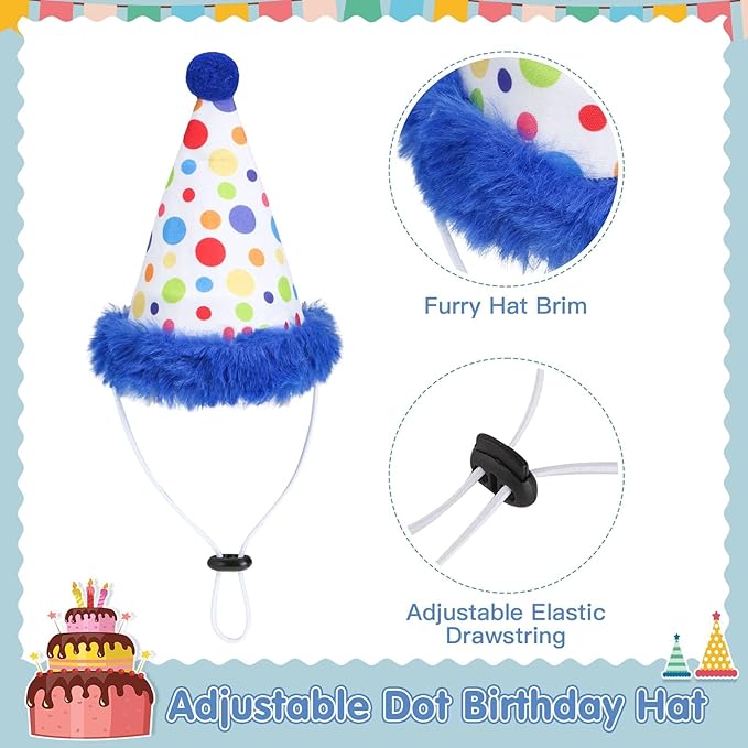 Dog Birthday Bandana Hat with Cake Plush Squeak Toy - Birthday Boy Triangle Scarf and Adjustable Polka Dot Hat, Cute Birthday Party Supplies for Small and Medium Dogs and Cats