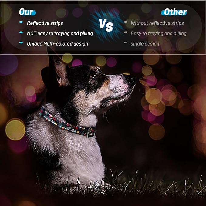 Dog Collar Cute Flower, Reflective Adjustable Basic Collars for Girl Female Small Medium Large Dogs Walking Running(Small,Black)