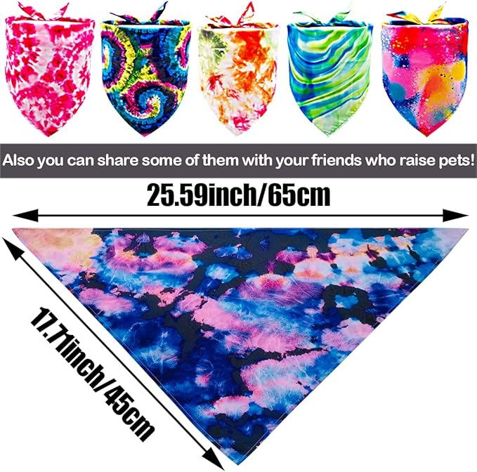 100PCS Dog Bandanas Tie Dye Bulk for Small Medium Breed Dog Big Kerchief Washable Triangle Bibs Head Scarves Scarfs for Boys and Girls Grooming Accessories Costume