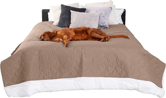 Furhaven Waterproof & Non-Slip Twin Size Mattress Cover Protector for Dogs & Cats, Washable, For Beds, Couches, & Car Seats - Quilted Twill Blanket Mattress Cover - Brownstone, Small/Twin Size