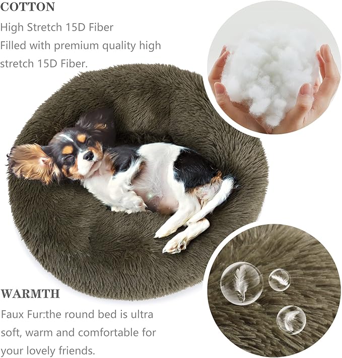 Calming Dog Beds for Small Dogs Washable Donut Puppy Bed with Anti-Anxiety Fits up to 15 lbs Pets,23 Inches Green