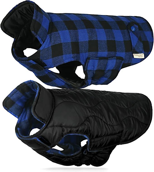 VIVAGLORY SoftJoy Dog Winter Coat - British Style Plaid Jacket & Vest for Cold Weather, Snow, Outdoor - Reversible, Warm, Heavy Duty - XXS Sapphire Blue Plaid