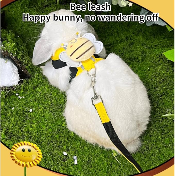 Rabbit Harness and Leash - Adjustable Bunny Harness Escape Proof for Walking Runnig Hiking Camping Outdoor,Cute Small Animal Harness Leash Set (Small)