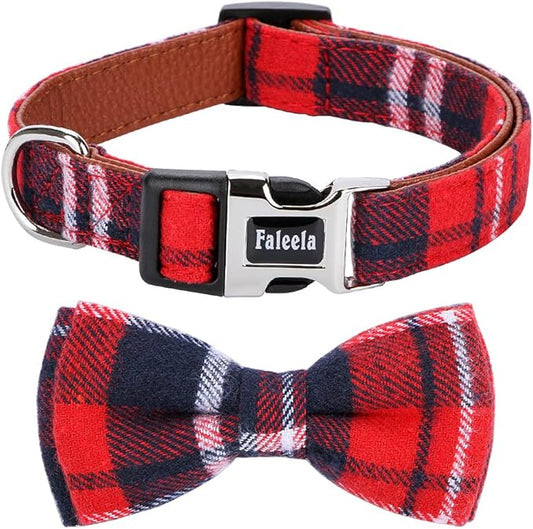 Faleela Soft &Comfy Bowtie Dog Collar,Detachable and Adjustable Bow Tie Collar,for Small Medium Large Pet (S, Red)