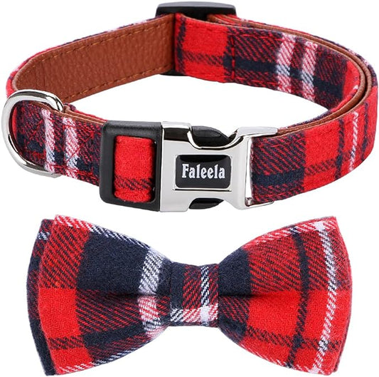 Faleela Soft &Comfy Bowtie Dog Collar,Detachable and Adjustable Bow Tie Collar,for Small Medium Large Pet (M, Red)
