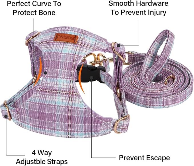 CHEDE No Pull Plain Pattern Dog Harness- Lightweight and Soft Dog Harness, Adjustable Small Dog Harness and Leash Set, with Dog Leash, Suitable for Puppy Small and Medium-Sized Dog