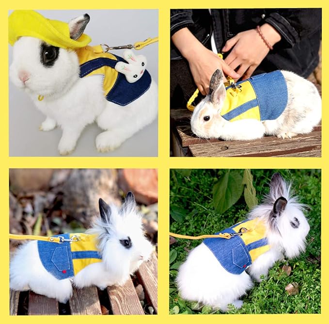 Guinea Pig Clothes,Soft Bunny Ferret Clothes with Pet Rabbit Harness and Leash Mini Hat Bag Cute Brooch for Kitten Small Animal Collars