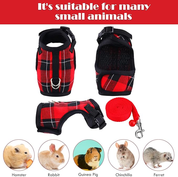 2 Pieces Guinea Pig Harness and Leash with Safety Bell Adjustable Hamster Ferret Harness and Leash Set No Pulling Walking Vest for Ferret Chinchilla and Similar Small Animals(L, 9-10 Inch Chest)