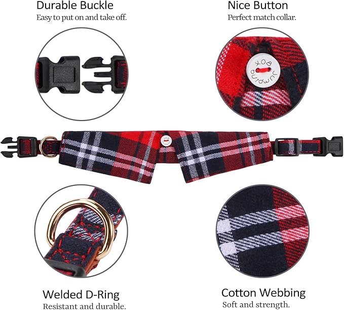 Faleela Cotton Plaid Shirt Style Dog Collar Soft Cute,Boy Dog Collar with Quick-Release Buckle,Adjustable Bow Tie Collar for Small Medium Large Dogs