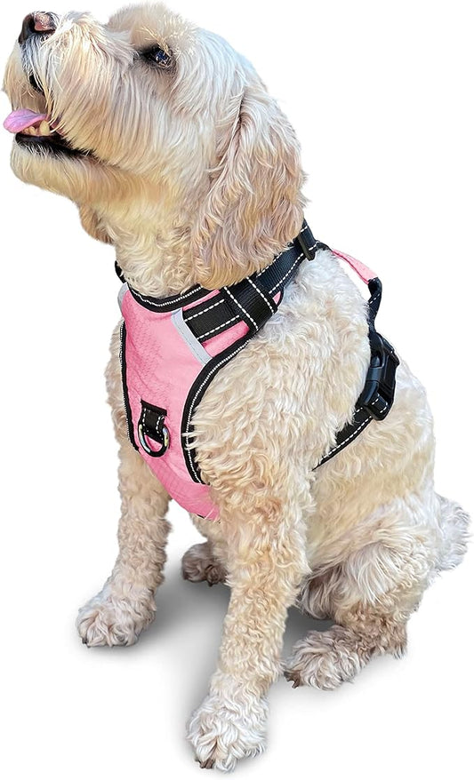 No Pull Dog Harness, Reflective Walking Dog Harness with Easy Control Handle and Front & Back Clips,Adjustable Breathable Soft Padded Dog Vest Harness for Large Medium Small DogsPink,M