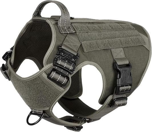 ICEFANG Tactical Dog Harness,Large Size, 2X Metal Buckle,Working Dog MOLLE Vest with Handle,No Pulling Front Leash Clip,Hook and Loop Panel