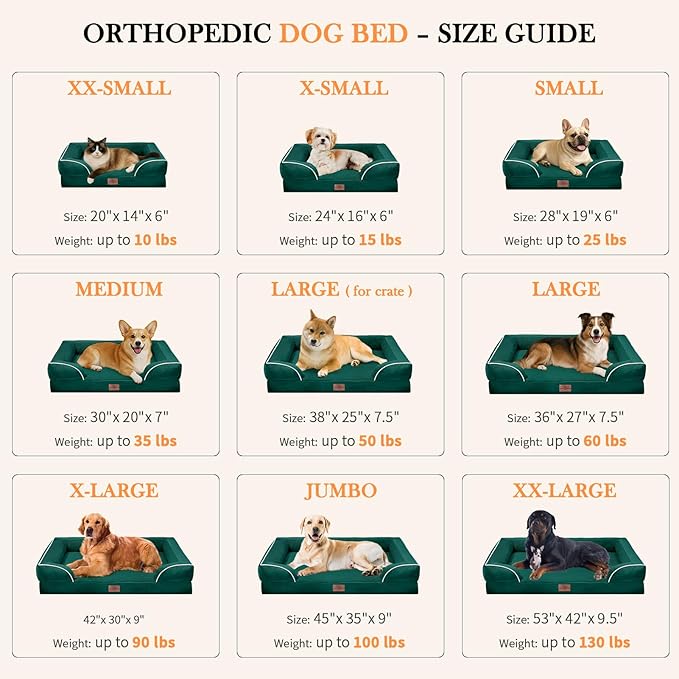 Comfort Expression Medium Dog Beds Waterproof Orthopedic Foam Dog Sofa Beds for Medium Large Dogs Comfy Pet Bed with Washable Removable Cover & Non-Slip Bottom(Medium,Emerald)