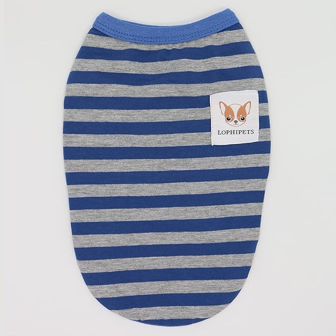 LOPHIPETS 100% Cotton Striped Dog Shirts for Small Dogs Chihuahua Puppy Clothes Tank Vest-Blue and Gray Strips/XS