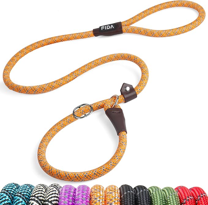 Fida Slip Leads for Dogs, 4 FT x 1/2" Dog Leash Heavy Duty Comfortable Strong Rope Leash for Large, Medium Dogs, No Pull Pet Training Leash with Highly Reflective,Orange