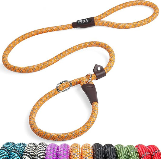 Fida Slip Leads for Dogs, 4 FT x 1/2" Dog Leash Heavy Duty Comfortable Strong Rope Leash for Large, Medium Dogs, No Pull Pet Training Leash with Highly Reflective,Orange
