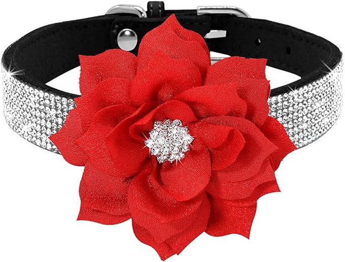 Rhinestone Dog Collar, Cute Dazzling Sparkling Soft Suede Leather Dog Cat Rhinestone Collar Crystal Diamond Pet Dog Puppy Collar (Black5, XS)
