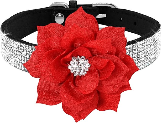 Rhinestone Dog Collar, Cute Dazzling Sparkling Soft Suede Leather Dog Cat Rhinestone Collar Crystal Diamond Pet Dog Puppy Collar (Black6, M), Medium