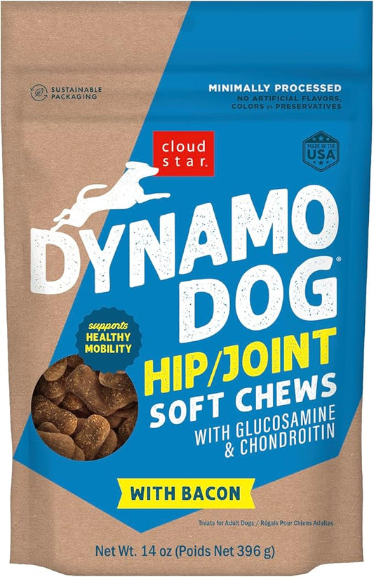 Cloud Star Dynamo Dog Soft Chews Hip & Joint Grain Free Dog Treats, Bacon & Cheese, 14 oz. Pouch