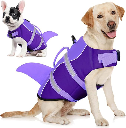 AOFITEE Dog Life Vest for Swimming, Shark Dog Life Jacket Large, High Flotation Dogs Swimming Vest with Rescue Handle and Reflective Stripe, Dogs Lifesaver Swimsuit for Boating Summer Pool Beach, XL