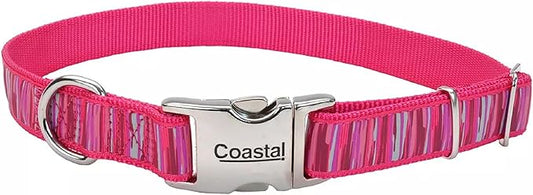 Coastal Pet - Ribbon - Adjustable Dog Collar with Metal Buckle, Pink Flamingo Stripe, 5/8" x 12"-18"
