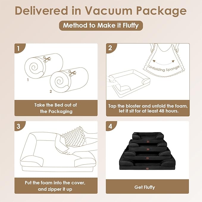 EHEYCIGA Orthopedic Dog Bed for Small Dogs, Waterproof Memory Foam Small Dog Beds with Sides, Non-Slip Bottom and Egg-Crate Foam Medium Pet Couch Bed with Washable Removable Cover, Black