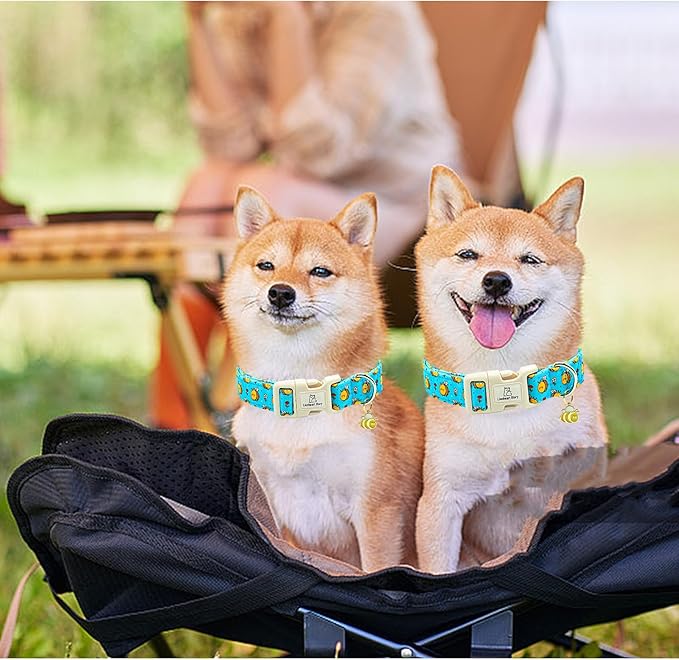 Lionheart glory Dog Collar, Bees Blue Dogs Collar Adjustable Soft Comfortable Collars for Small Dogs Girl or Boy Pet Gift Cute Spring Summer Collar