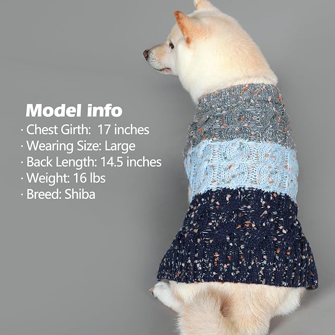 KYEESE Color Block Sweater With Fuzzy Thread Knitted Turtleneck Knitwear With Dots in Variety of Colors for Medium Dogs Fall Winter Clothes, Navyblue, XXL