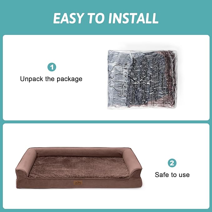 Orthopedic Dog Bed for Extra Large Dog, XL Pet Couch for XLarge Dog, Big Supportive Foam Bolster Sofa with Waterproof Lining Cover, Comfort, Washable, 48x32x7.5 in, U Shape, Brown