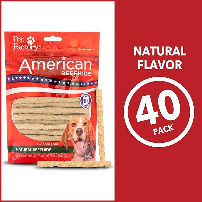 Pet Factory American Beefhide 5" Munch Mini Rolls Dog Chew Treats - Natural Flavor, 40 Count/1 Pack