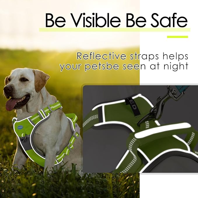 ThinkPet No Pull Harness Set Breathable Sport Harness with Handle - Reflective Padded Dog Safety Vest with Reflective Neon Dog Leash XL Harness Leash Pack Green