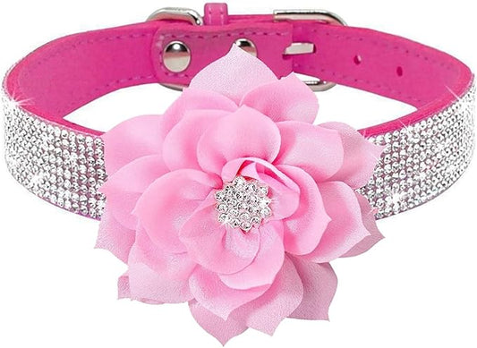 Rhinestone Dog Collar, Cute Dazzling Sparkling Soft Suede Leather Dog Cat Rhinestone Collar Crystal Diamond Pet Dog Puppy Collar (Hot Pink5, S)