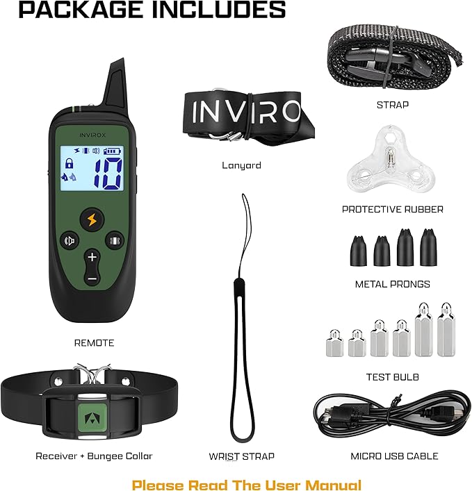 INVIROX Training Collar for Large Dog [Spark K9] 124 Levels Dog Training Collar with Remote 1100yd Range, Night-Light Mode Dog E Collar for Medium Dogs IP67 Waterproof (Spark K9)