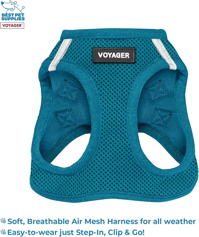 Voyager Step-in Air All Weather Mesh Harness and Reflective Dog 5 ft Leash Combo with Neoprene Handle, for Small, Medium and Large Breed Puppies by Best Pet Supplies - Leash Harness (Turquoise), XS