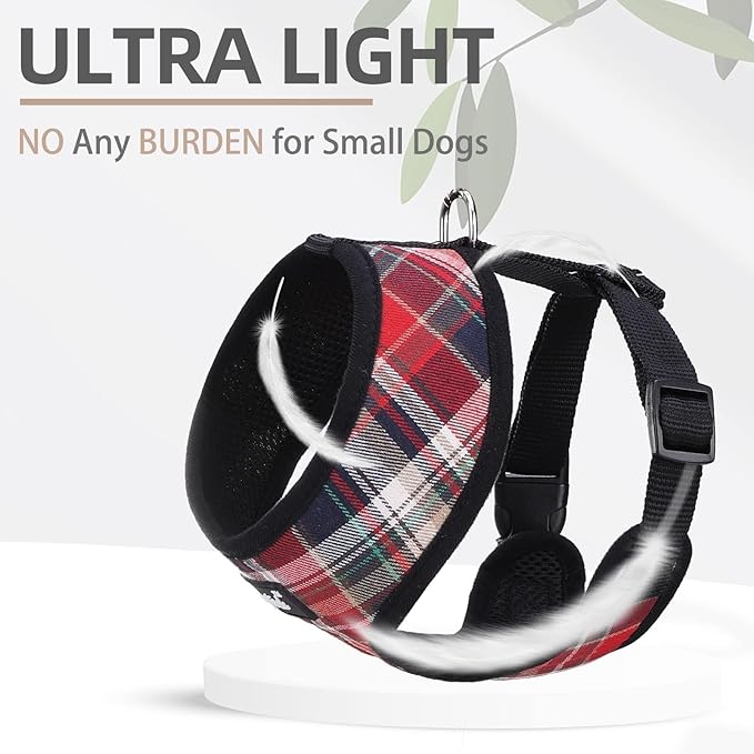 PUPTECK Soft Mesh Dog Harness and Leash Set Pet Puppy Cat Comfort Padded Vest No Pull Harnesses, Red Mixed, XS