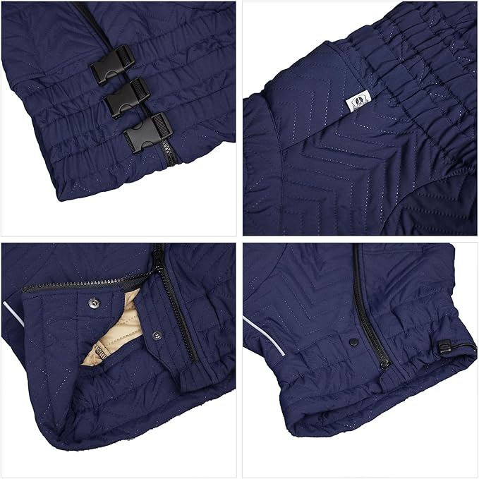 Lovelonglong Warm Dog Coat Double Layers Dog Vest, 4 Legs Covered Windproof Waterproof Reflective Warm Dog Vest Outdoor Skating Dog Costume for Small Medium Large Dogs Navyblue XL