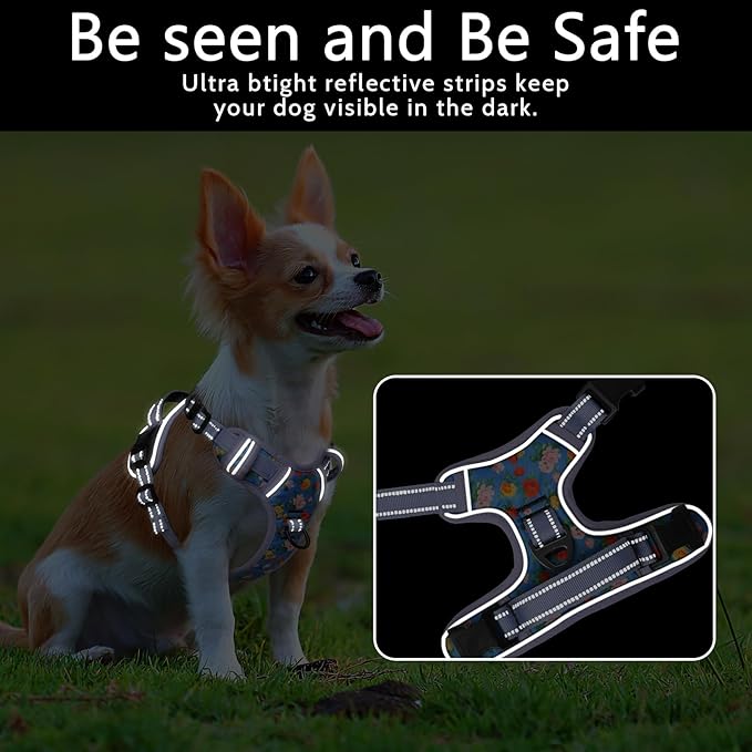 Timos No Pull Dog Harness, Release at Neck Reflective 3 Snap Buckles Adjustable No Choke Pet Vest with Front & Back 2 Leash Clips, Soft Padded Control Training Handle for Small Medium Large Dogs