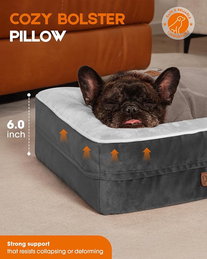 Cat Beds for Indoor Cats, Egg Foam Orthopedic Dog Bed with Removable Washable Cover, Waterproof Cat Couch Bed with Non-Slip Bottom and Four-Sided Bolster Cushion, Gray Dog Beds for Small Dogs