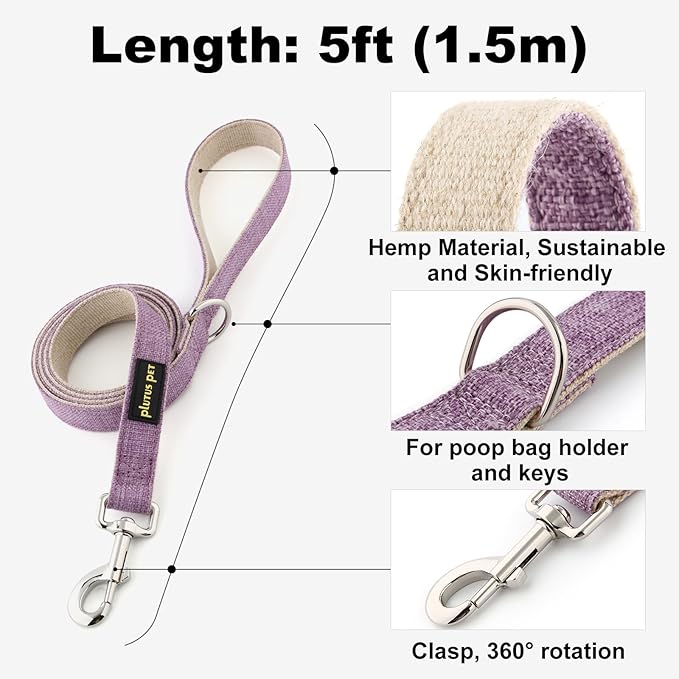 Plutus Pet Cotton Hemp Dog Collar and Leash Set, Adjustable Collar for Small, Medium, and Large Dogs, Heavy Duty and Soft on Skin, Lavender, XL